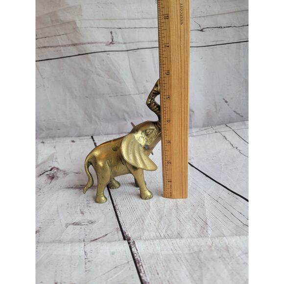 Vtg Brass Elephant Statue Figurine Trunk's Up - Picture 7 of 8